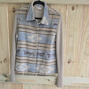 Gotcha Covered Vintage Beige Blue Brown Aztec Design Sweater Like Sleeves